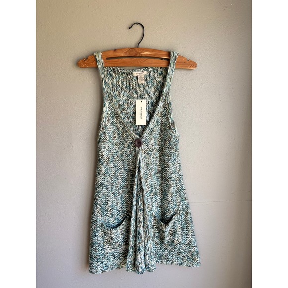 Vertigo Knitted Racerback Cardigan Tank Top‎ Button Front Aqua Combo Size Medium - Picture 1 of 3